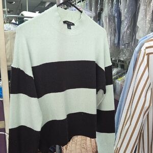 Ann Taylor Mint Green and Black Striped Sweater
